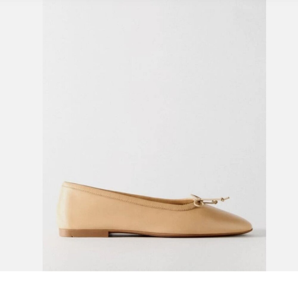 zara women shoes beige bow flat size 6.5